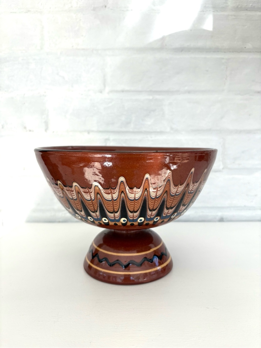 Bulgarian Troyan Pottery Pedestal Bowl